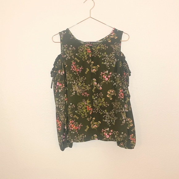 LC Lauren Conrad Tops - LC Lauren Conrad Floral Cold Shoulder Blouse - Olive and Pink